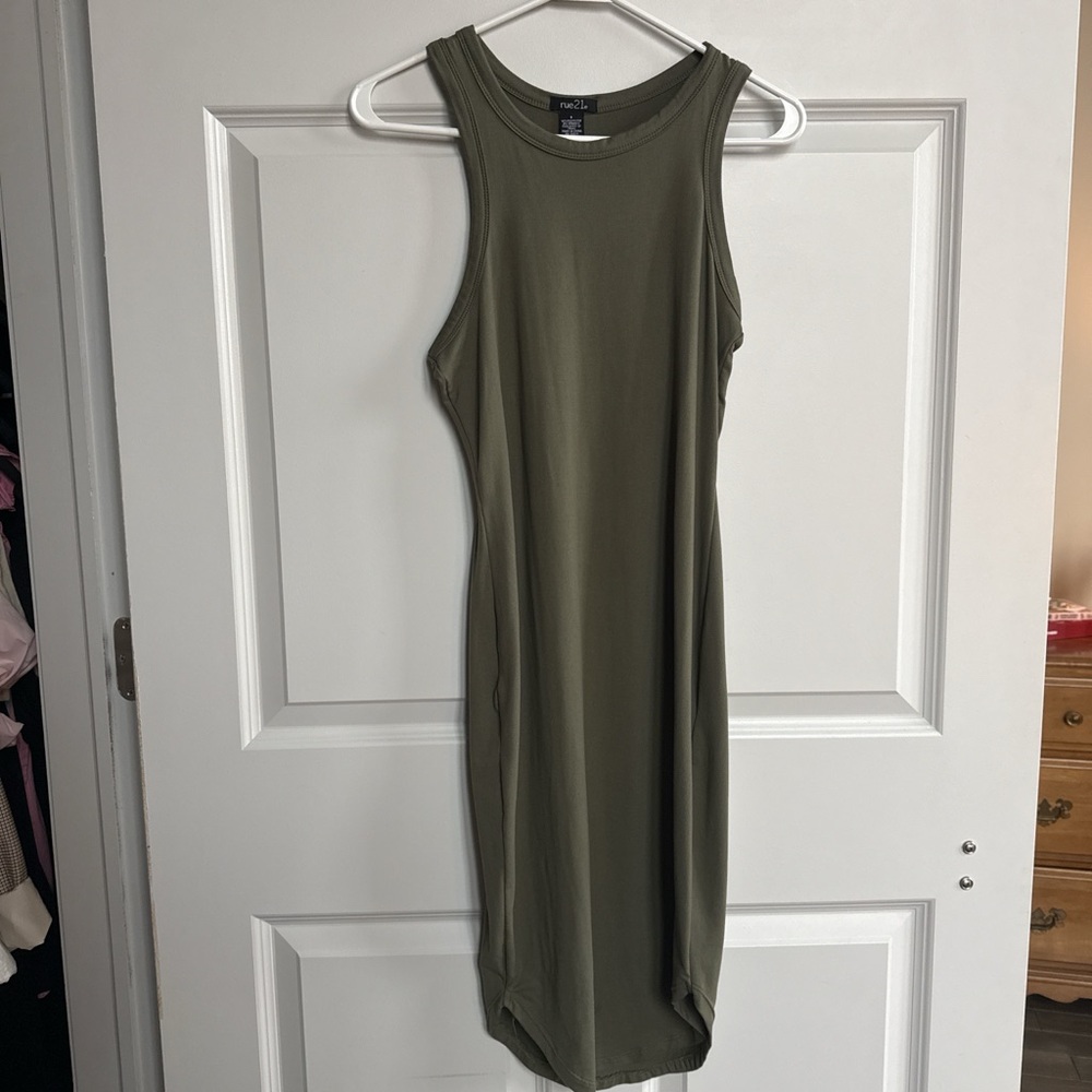 Elegant Olive Green Midi Dress